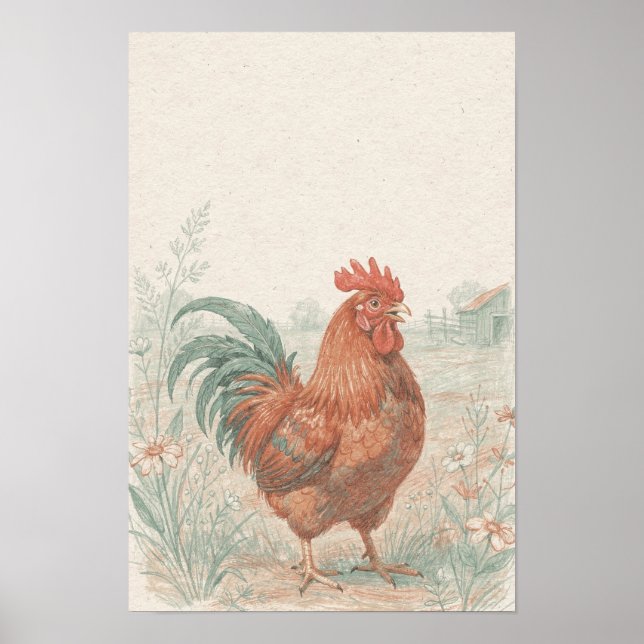 Tupp Whimsical Farm Fauna Konsttryck Poster (Framsidan)