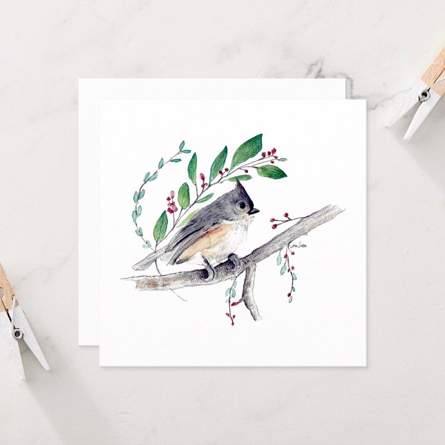 Tuppad timus Bird Art (Tufted Titmouse Watercolor Blank Square Note Cards by Jenn Steffen Art)