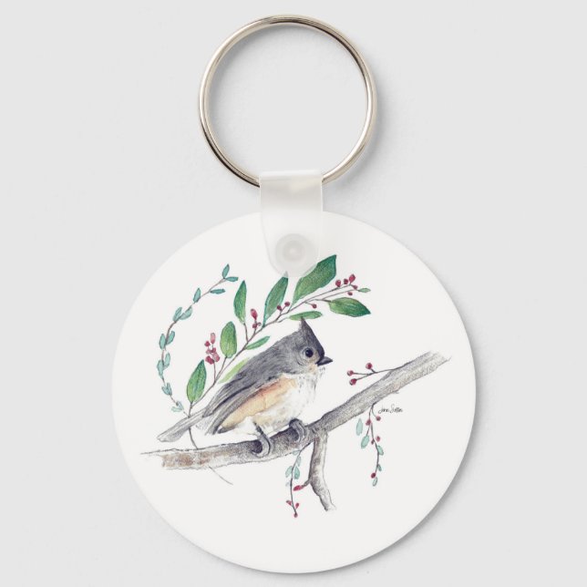 Tuppad timus Bird Art Keychain Nyckelring (Framsida)