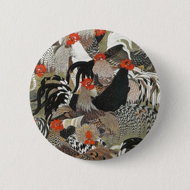 Tuppar Hen Illustration av Ito Jakuchu Knapp (Framsida)