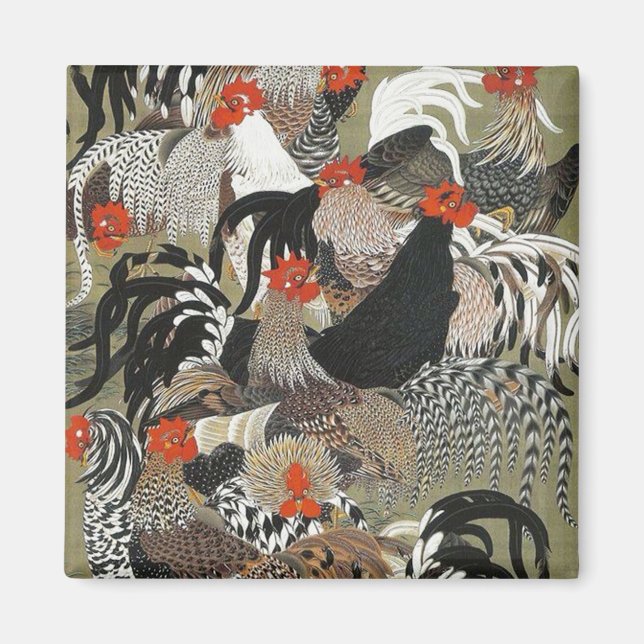 Tuppar Hen Illustration av Ito Jakuchu Magnet (Framsidan)