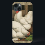 Tuppar & Hen utanför Hen House med vit Gräns<br><div class="desc">En rustisk konst som visar en livskraftig tupp och en höna i ett hönshus. Den mörkaste ecru gräns är mönster som består av spiral inslag. Detta skulle vara ett gigantiskt tillägg till en dekoration på landsbygden i land.</div>