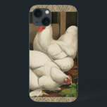 Tuppar & Hen utanför Hen House med vit Gräns<br><div class="desc">En rustisk konst som visar en livskraftig tupp och en höna i ett hönshus. Den mörkaste ecru gräns är mönster som består av spiral inslag. Detta skulle vara ett gigantiskt tillägg till en dekoration på landsbygden i land.</div>