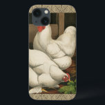 Tuppar & Hen utanför Hen House med vit Gräns<br><div class="desc">En rustisk konst som visar en livskraftig tupp och en höna i ett hönshus. Den mörkaste ecru gräns är mönster som består av spiral inslag. Detta skulle vara ett gigantiskt tillägg till en dekoration på landsbygden i land.</div>