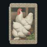 Tuppar & Hen utanför Hen House med vit Gräns iPad Mini Skydd<br><div class="desc">En rustisk konst som visar en livskraftig tupp och en höna i ett hönshus. Den mörkaste ecru gräns är mönster som består av spiral inslag. Detta skulle vara ett gigantiskt tillägg till en dekoration på landsbygden i land.</div>