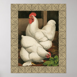 Tuppar & Hen utanför Hen House med vit Gräns Poster