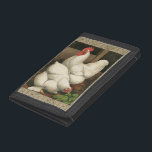 Tuppar & Hen utanför Hen House med White Gräns<br><div class="desc">En rustisk konst som visar en kraftig tupp och en höna i ett hönshus. Den mörkaste växten i gräns är mönster som består av spiral inslag. Detta skulle vara ett gigantiskt tillskott till en dekoration på landsbygden land.</div>