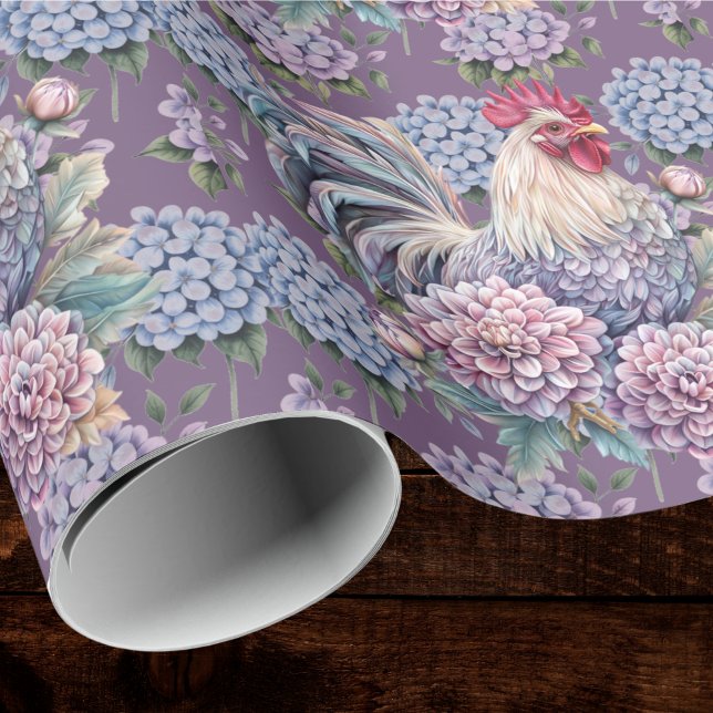 Tuppar och Hydrangeor Blå Lila Grå Farmhouse Presentpapper (Skapare uppladdad)