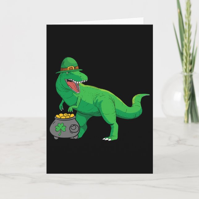 Tur Dino-saur St Patricks Dag Rolig T-rex Irländsk Kort (Framsida)