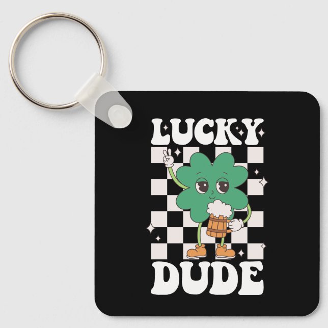 Tur dude Shamrock St Patricks Day Irländska Groovy Nyckelring (Framsida)