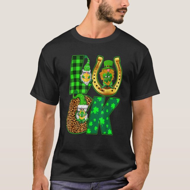Tur Gnomes Leprechaun Shamrock Horse Shoes St Pat T Shirt (Framsida)