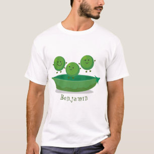 Tur-hoppande ärtor i illustration av tecknad av po t shirt