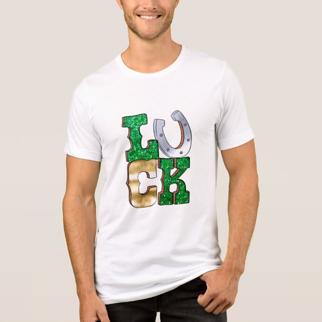 Tur HorseShoe Grönt Guld St patricks day T Shirt (Framsida)