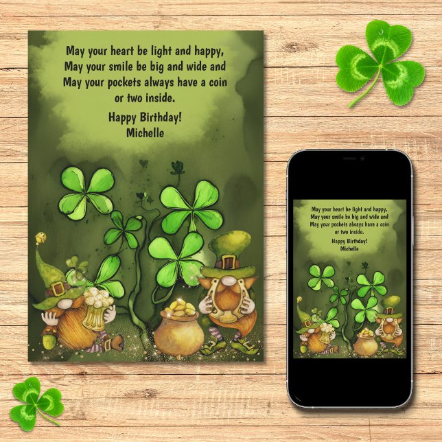 Tur i irländska Leprechaun Gnomes Birthday Kort (Skapare uppladdad)