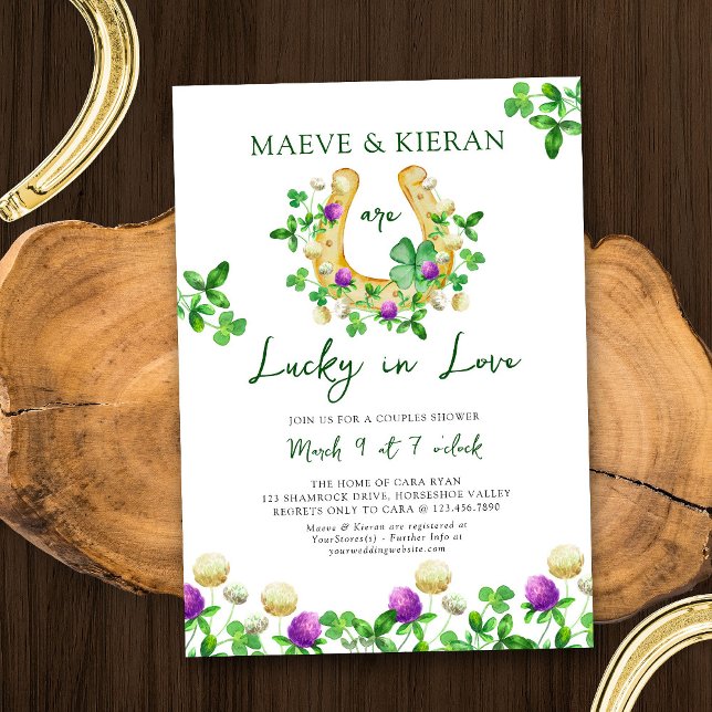 Tur i kärlek Shamrock och klöverpar Duscha Inbjudningar (Lucky in Love Couples Shower Invitation)