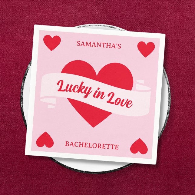 Tur i kärlek Vegas Chic Rosa & Röd Möhippa Pappersservett (Lucky In Love Vegas Chic Pink & Red Bachelorette Napkins)
