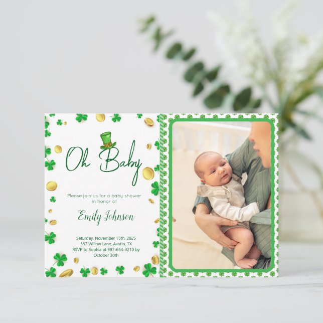 Tur i luren – St. Patrick's Day baby shower Inbjudningar (Stående Fram)