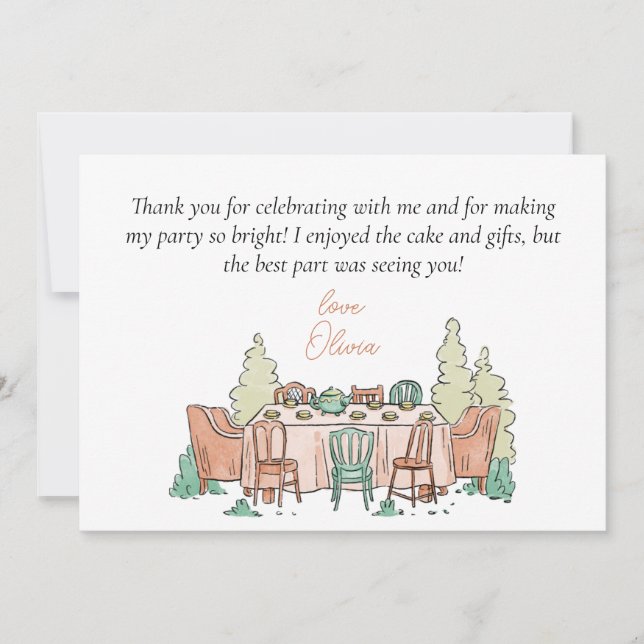 Tur-kortet Tea party barns födelsedag, tack (Framsida)