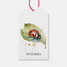 Tur ladybug på blad presentetikett