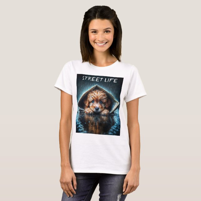 Tur liten hund i regn dag med blå ögon-konst t shirt (Hel framsida)