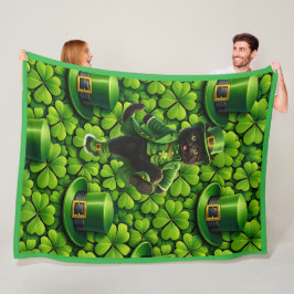 Tur luckiga svarta katten shamrock St. Patrick's D Fleecefilt