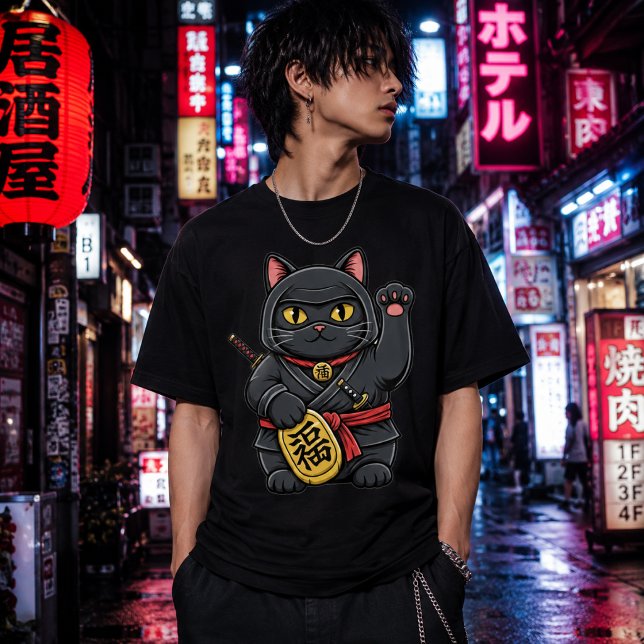 Tur Lucky Ninja Katt Tröja | Maneki Neko Ninja Tee (Skapare uppladdad)