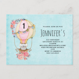 Tur Luftballong med björnvattenfärg födelsedag Inbjudan Vykort