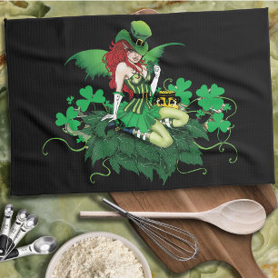 Tur Lycka Irländsk Grön Fe Red Hår Shamrock Kökshandduk