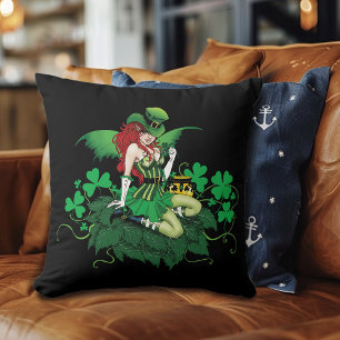 Tur Lycka Irländsk Grön Fe Red Hår Shamrock Kudde