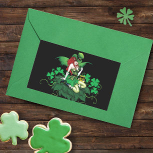 Tur Lycka Irländsk Grön Fe Red Hår Shamrock Rektangulärt Klistermärke