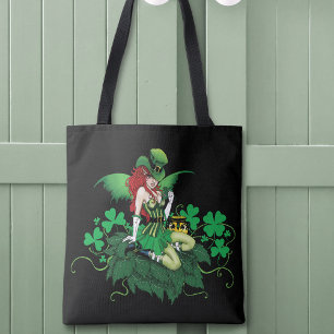 Tur Lycka Irländsk Grön Fe Red Hår Shamrock Tygkasse