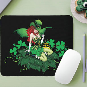 Tur Lycklig Irländsk Grön Älv Röd Hår Shamrock Musmatta