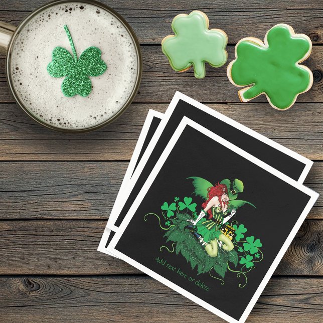 Tur Lycklig Irländsk Grön Älv Röd Hår Shamrock Pappersservett (Skapare uppladdad)