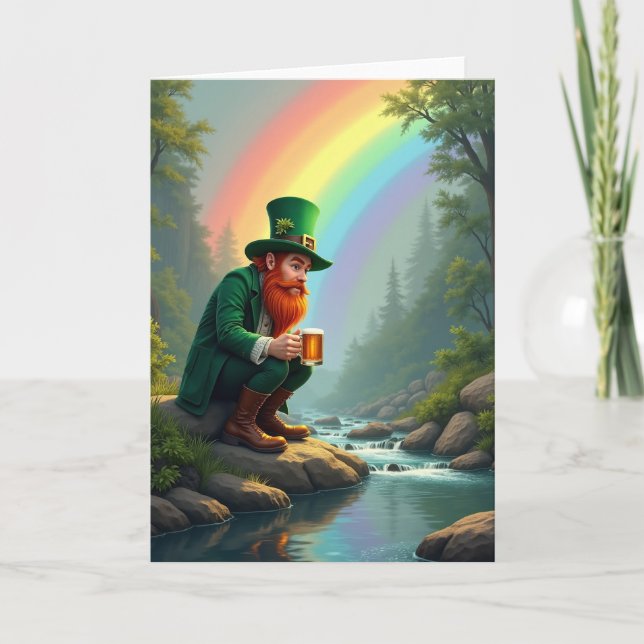Tur lycklig Leprechaun-regnbågsscenkort Kort (Framsida)