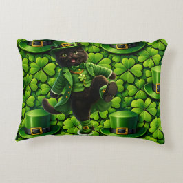 Tur lycklig liten svart katt Saint Patrick's Day P Prydnadskudde