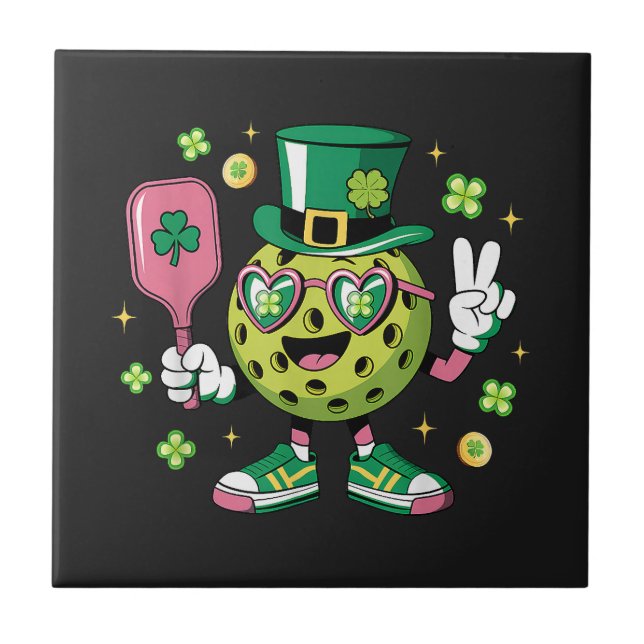 Tur Lycklig Pickleball Hatt Irlands Shamrock Kakelplatta (Framsidan)