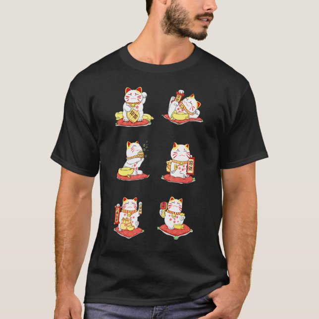 Tur Lycklig Söt Lucky Katt T Shirt (Framsida)