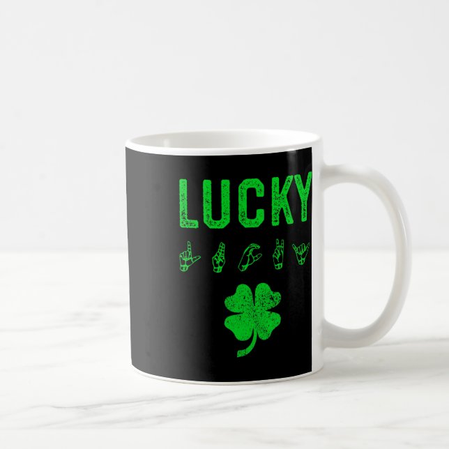 Tur Lycko Tecken Språk Döv Medvetenhet St Patricks Kaffemugg (Höger)