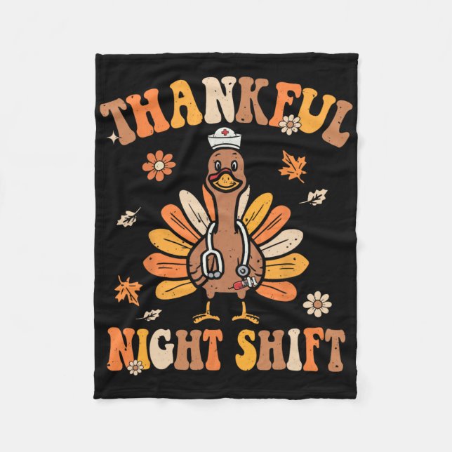 Tur Night Shift Nurse Groovy Thanksgiving Tur Fleecefilt (Framsidan)