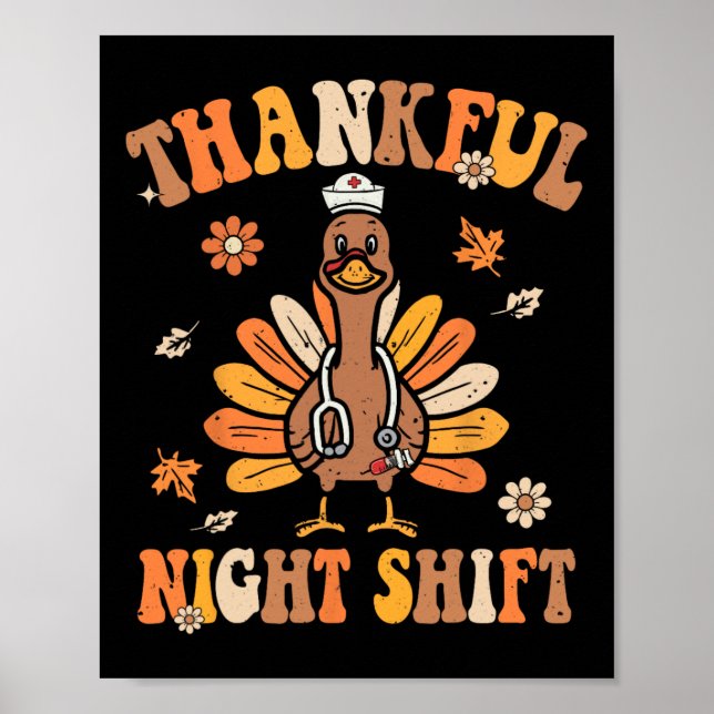 Tur Night Shift Nurse Groovy Thanksgiving Tur Poster (Framsidan)