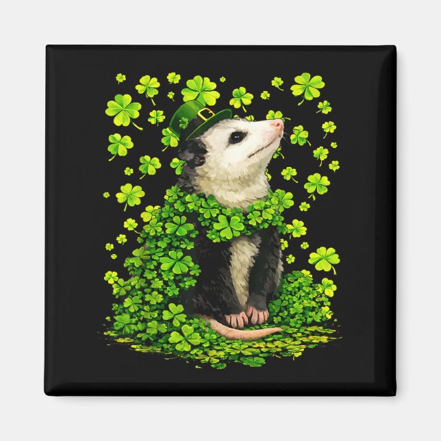 Tur opossum med shamrocks klöver st patricks magnet (Framsidan)
