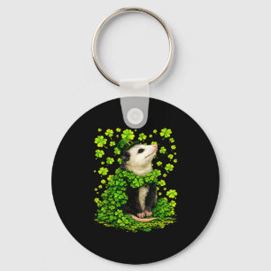 Tur opossum med shamrocks klöver st patricks nyckelring