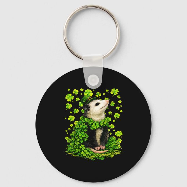 Tur opossum med shamrocks klöver st patricks nyckelring (Framsida)