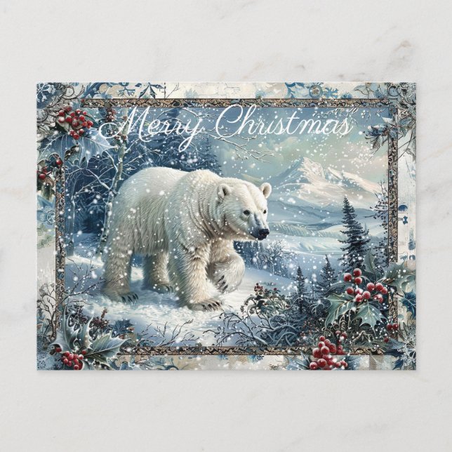Tur Polar Bear Vinter Jul Helg Vykort (Framsida)