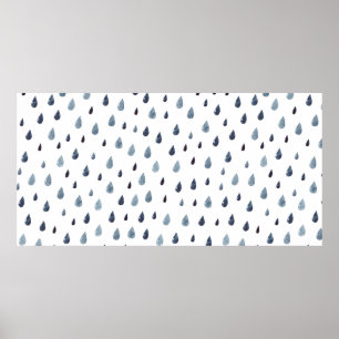 Tur regn. Vattenfärgen, sömlös mönster. Indigo rai Poster