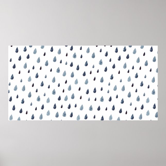 Tur regn. Vattenfärgen, sömlös mönster. Indigo rai Poster (Framsidan)