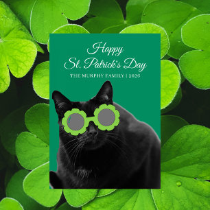 Tur Svart Katt Shamrock Foto St. Patrick's Day Julkort