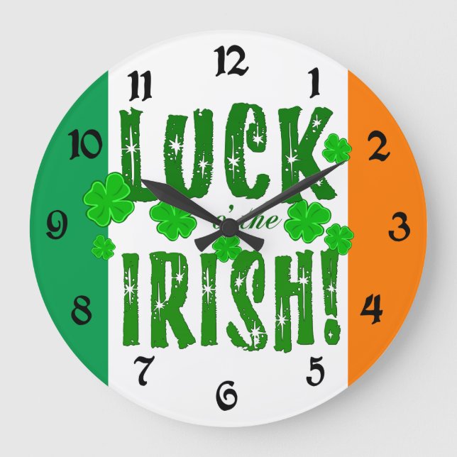 Tur till Irish Orange Grönt Shamrocks Clock Stor Klocka (Framsida)