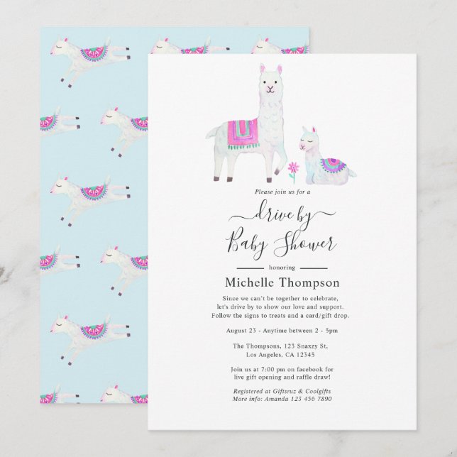 Tur vattenfärg Llama, tema Enhet efter babyskor Inbjudningar (Fram/baksida)