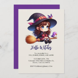 Tur Witch med 2 fåglar, Halloween Inbjudningar
